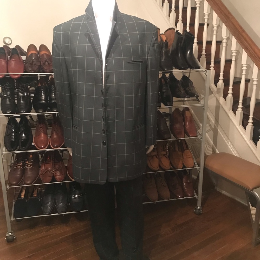 2 piece green with yellow pin strip suite men Falcone